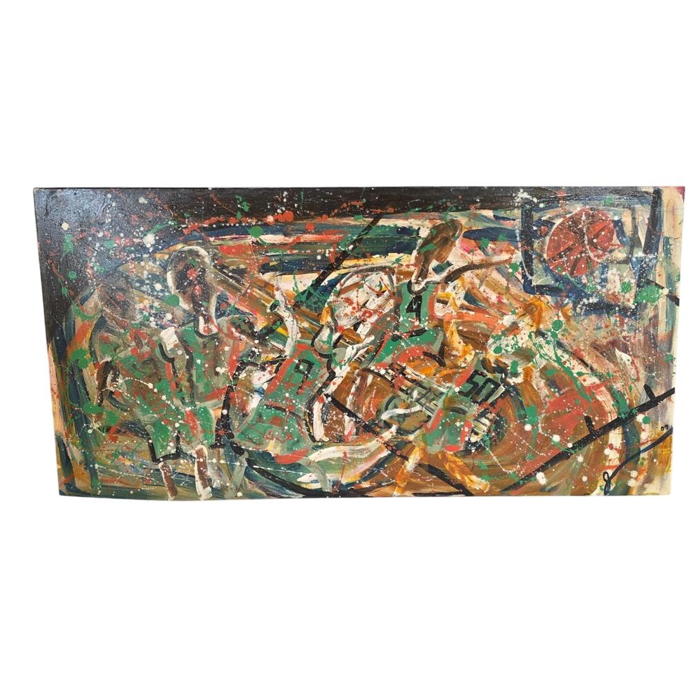 Original Abstract Basketball Canvas Painting Signed 09 Sports Art